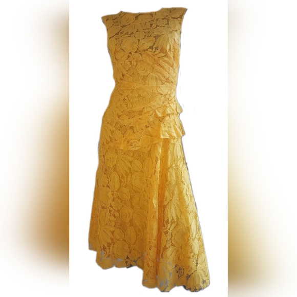 $3,800 NEW OSCAR DE LA RENTA YELLOW FLORAL GUIPURE LACE DRESS GOWN US 6 - Picture 3 of 15